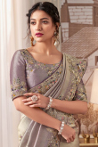 Dusty Mauve Silk Heavy Sequins Embroidered Saree
