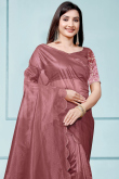 Dusty Mauve Tissue Embroidered Light Weight Saree 