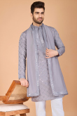 Dusty Mauve Viscose Silk Men's Kurta With Sequins For Diwali