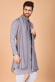 Dusty Mauve Viscose Silk Men's Kurta With Sequins For Diwali