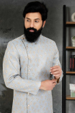 Dusty Mint Blue Jacquard Men's Sherwani
