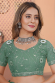 Dusty Mint Green Heavy Embroidered Net Saree 