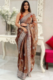 Dusty Orange Sequins Embroidered Tissue Saree For Sangeet