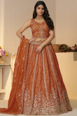 Dusty Orange Tissue Silk Embroidered Flared Style Lehenga