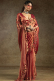 Dusty Orange Tissue Silk Saree With Sequins Work For Party