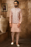 Dusty Peach Kurta Pajama with Resham Zari Sequins Jacket