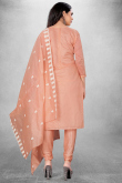 Dusty Peach Chanderi Silk Embroidered Churidar Suit