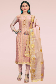 Dusty Peach Chanderi Straight Cut Churidar Suit