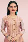 Dusty Peach Chanderi Straight Cut Churidar Suit
