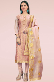 Dusty Peach Chanderi Straight Cut Churidar Suit