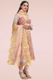 Dusty Peach Chanderi Straight Cut Churidar Suit