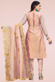 Dusty Peach Chanderi Straight Cut Churidar Suit