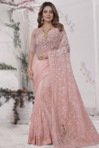 Dusty Peach Embroidered Net Light Weight Saree 