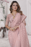 Dusty Peach Embroidered Net Light Weight Saree 