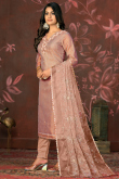 Dusty Peach Embroidered Shimmer Cotton Trouser Suit