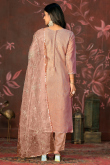 Dusty Peach Embroidered Shimmer Cotton Trouser Suit