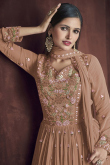 Georgette Dusty Peach Faux Mirror Work Wedding Wear Lehenga