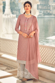 Dusty Peach Georgette Embroidered Straight Cut Palazzo Suit