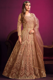 Net Dusty Peach Bridesmaid Wear Anarkali Suit with Zari Work
