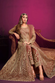 Net Dusty Peach Bridesmaid Wear Anarkali Suit with Zari Work