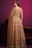 Net Dusty Peach Bridesmaid Wear Anarkali Suit with Zari Work