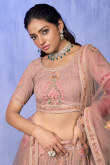 Dusty Peach Net Embroidered Lehenga For Bridesmaid
