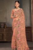 Dusty Peach Net Saree with Resham and Stone Work