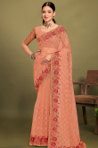 Elegant Dusty Peach Saree with Thread Embellishments