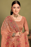 Elegant Dusty Peach Saree with Thread Embellishments