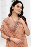Thread Work Dusty Peach Saree in Net for Wedding 
