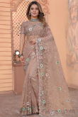 Dusty Peach Net Resham Thread Embroidered Saree 