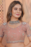 Dusty Peach Net Resham Thread Embroidered Saree 