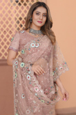 Dusty Peach Net Resham Thread Embroidered Saree 