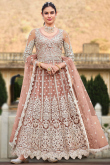 Dusty Peach Net Sequins Embroidered Floor Length Anarkali Suit
