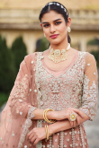 Dusty Peach Net Sequins Embroidered Floor Length Anarkali Suit