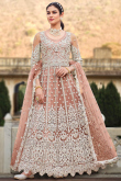 Dusty Peach Net Sequins Embroidered Floor Length Anarkali Suit