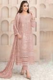 Dusty Peach Organza Embroidered Trouser Suit For Sangeet
