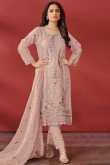 Dusty Peach Organza Sequins Embroidered Trouser Suit 