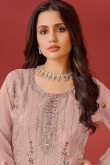 Dusty Peach Organza Sequins Embroidered Trouser Suit 