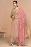 Dusty Peach Viscose Suit with Salmon Pink Dupatta