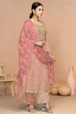 Dusty Peach Viscose Suit with Salmon Pink Dupatta