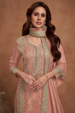 Dusty Peach Silk Embroidered Straight Cut Palazzo Suit