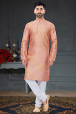 Dusty Peach Silk Straight Cut Men Kurta Pajama