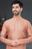 Dusty Peach Silk Straight Cut Men Kurta Pajama