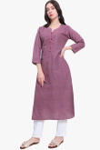Dusty Pink Cotton Embroidered Straight Cut Ready Made Kurti
