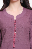 Dusty Pink Cotton Embroidered Straight Cut Ready Made Kurti