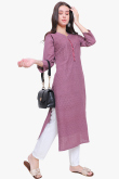 Dusty Pink Cotton Embroidered Straight Cut Ready Made Kurti
