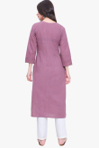 Dusty Pink Cotton Embroidered Straight Cut Ready Made Kurti