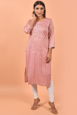 Kurti in Dusty Pink Cotton for Party Wear with Thread Embroidery