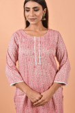 Kurti in Dusty Pink Cotton for Party Wear with Thread Embroidery